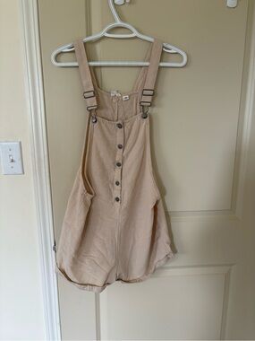 Roxy Beige Button-Front Romper Overalls